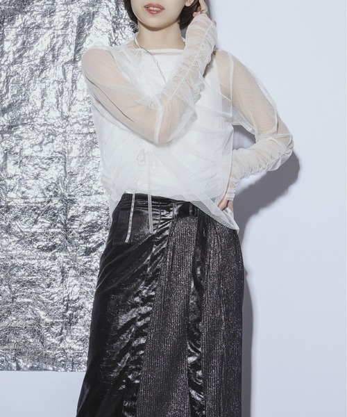 Ezick ANNONIM（エジックアノニム）の「Drawstring セットシアートップス（Tシャツ/カットソー・レディース・ブラック/ホワイト・FREE）」の4枚目の写真