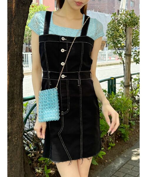 EVRIS（エヴリス）の「デニムジャンスカ（ジャンパースカート・レディース・インディゴブルー/ブラック・SMALL/MEDIUM）」の10枚目の写真