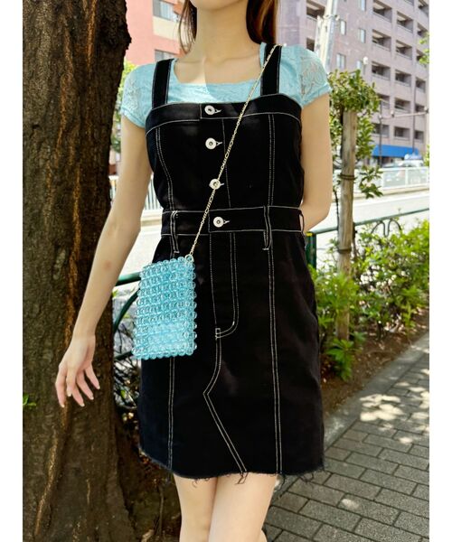 EVRIS（エヴリス）の「デニムジャンスカ（ジャンパースカート・レディース・インディゴブルー/ブラック・SMALL/MEDIUM）」の9枚目の写真