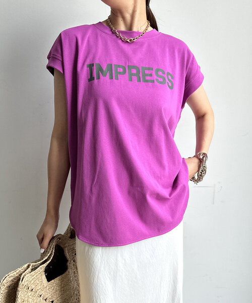 DouDou(ドゥドゥ)の「【WEB限定】IMPRESSロゴフレンチTEE(シャツ/ブラウス・レディース・ピンク/オフホワイト/チャコールグレー・FREE)」の3枚目の写真