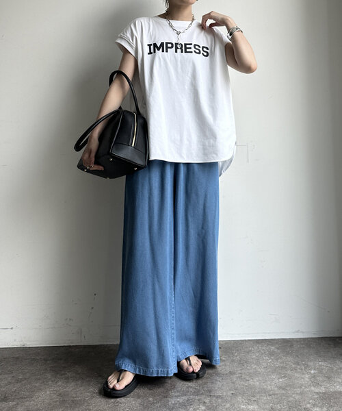 DouDou(ドゥドゥ)の「【WEB限定】IMPRESSロゴフレンチTEE(シャツ/ブラウス・レディース・ピンク/オフホワイト/チャコールグレー・FREE)」の5枚目の写真