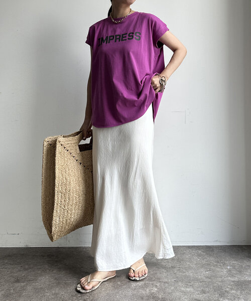 DouDou(ドゥドゥ)の「【WEB限定】IMPRESSロゴフレンチTEE(シャツ/ブラウス・レディース・ピンク/オフホワイト/チャコールグレー・FREE)」の14枚目の写真