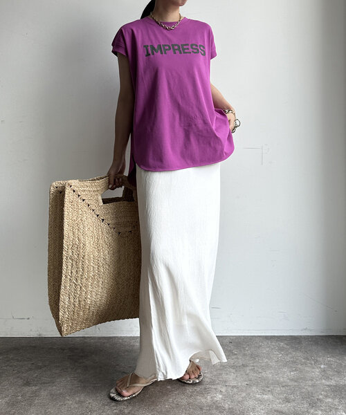 DouDou(ドゥドゥ)の「【WEB限定】IMPRESSロゴフレンチTEE(シャツ/ブラウス・レディース・ピンク/オフホワイト/チャコールグレー・FREE)」の13枚目の写真