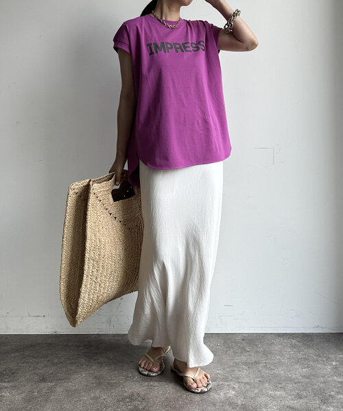 DouDou(ドゥドゥ)の「【WEB限定】IMPRESSロゴフレンチTEE(シャツ/ブラウス・レディース・ピンク/オフホワイト/チャコールグレー・FREE)」の12枚目の写真
