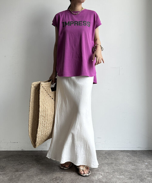 DouDou(ドゥドゥ)の「【WEB限定】IMPRESSロゴフレンチTEE(シャツ/ブラウス・レディース・ピンク/オフホワイト/チャコールグレー・FREE)」の11枚目の写真