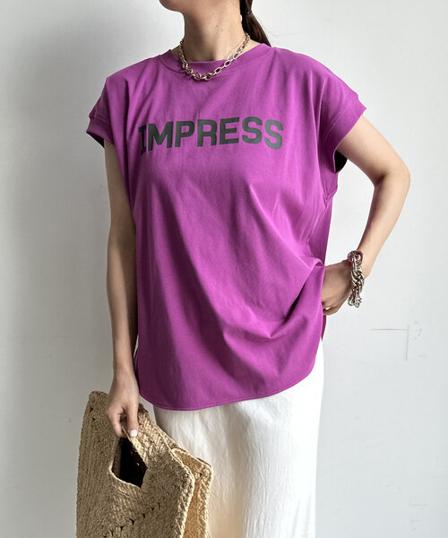 DouDou(ドゥドゥ)の「【WEB限定】IMPRESSロゴフレンチTEE(シャツ/ブラウス・レディース・ピンク/オフホワイト/チャコールグレー・FREE)」の8枚目の写真