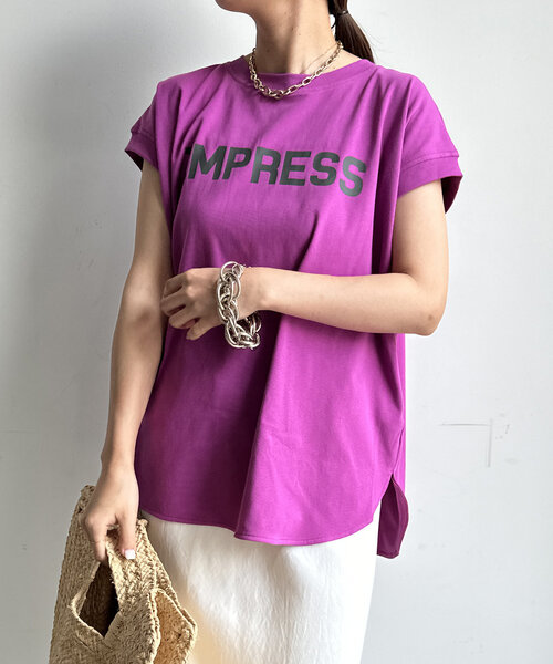 DouDou(ドゥドゥ)の「【WEB限定】IMPRESSロゴフレンチTEE(シャツ/ブラウス・レディース・ピンク/オフホワイト/チャコールグレー・FREE)」の7枚目の写真