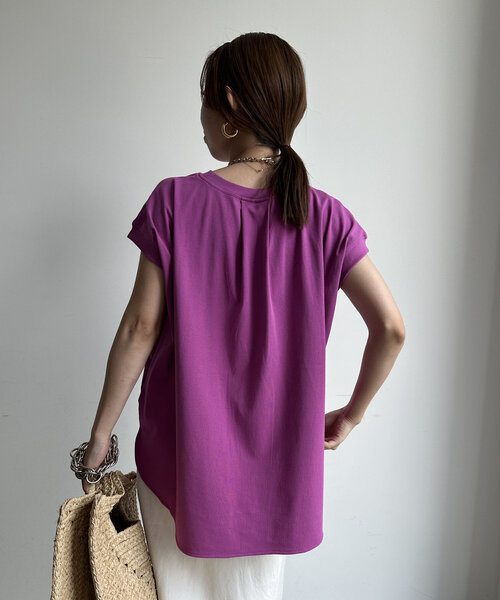 DouDou(ドゥドゥ)の「【WEB限定】IMPRESSロゴフレンチTEE(シャツ/ブラウス・レディース・ピンク/オフホワイト/チャコールグレー・FREE)」の6枚目の写真