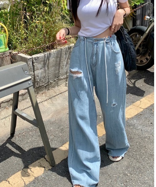 N.s(エヌドットエス)の「クラッシュワイドデニムパンツ(デニムパンツ・レディース・ホワイト/ブルー・L/M/S)」の5枚目の写真
