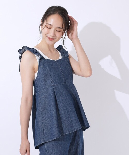 Cutie Blonde（キューティーブロンド）の「◆【洗える/セットアップ可】やわらかデニム フリルビスチェ（タンクトップ・レディース・ブルー系その他/ブラック・04/02/03）」の5枚目の写真