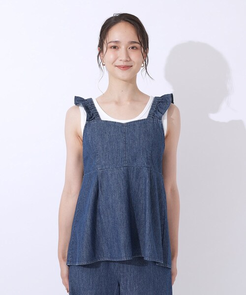 Cutie Blonde（キューティーブロンド）の「◆【洗える/セットアップ可】やわらかデニム フリルビスチェ（タンクトップ・レディース・ブルー系その他/ブラック・04/02/03）」の16枚目の写真