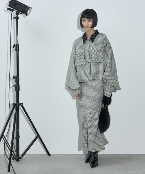 THE YOn（ザヨン）の「レースカラースーパーワイドスリーブクロップドシャツ（シャツ/ブラウス・レディース・グレー/アッシュブラウン/チェック・FREE）」の15枚目の写真