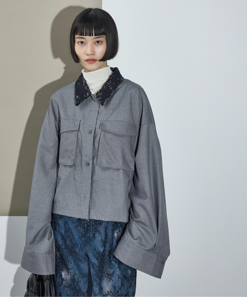 THE YOn（ザヨン）の「レースカラースーパーワイドスリーブクロップドシャツ（シャツ/ブラウス・レディース・グレー/アッシュブラウン/チェック・FREE）」の13枚目の写真