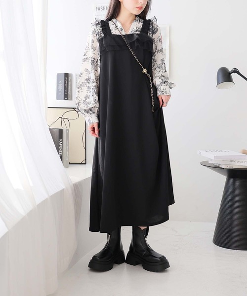 Girly Doll（ガーリードール）の「フリルキャミワンピース（ワンピース・レディース・ブラック/グレイッシュベージュ/チャコール・F）」の19枚目の写真