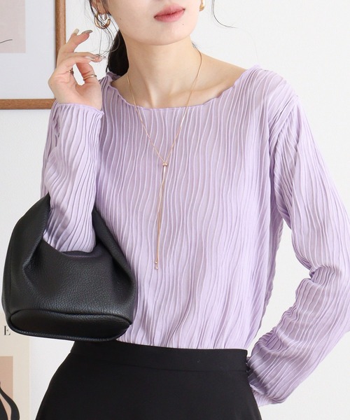 mitis（ミティス）の「mitis ウェーブジャガード クルーネックロンT（Tシャツ/カットソー・レディース・アイボリー/グレイッシュベージュ/ブラック/マスタード/グリーン/ラベンダー・M）」の5枚目の写真