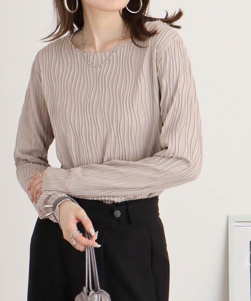 mitis（ミティス）の「mitis ウェーブジャガード クルーネックロンT（Tシャツ/カットソー・レディース・アイボリー/グレイッシュベージュ/ブラック/マスタード/グリーン/ラベンダー・M）」の14枚目の写真
