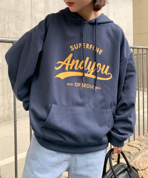 SHEPP（シープ）の「レタリング フロントプリント フーディ（パーカー・レディース・ネイビー/アイボリー/グレー・L/XL/M）」の3枚目の写真
