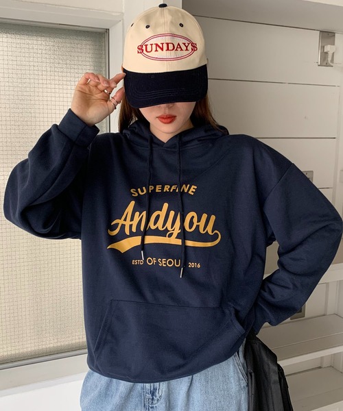 SHEPP（シープ）の「レタリング フロントプリント フーディ（パーカー・レディース・ネイビー/アイボリー/グレー・L/XL/M）」の14枚目の写真