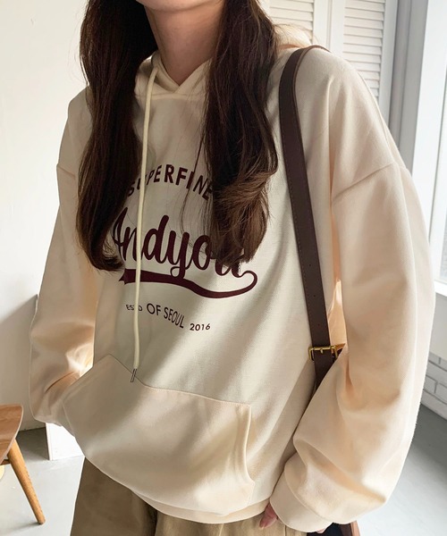 SHEPP（シープ）の「レタリング フロントプリント フーディ（パーカー・レディース・ネイビー/アイボリー/グレー・L/XL/M）」の12枚目の写真