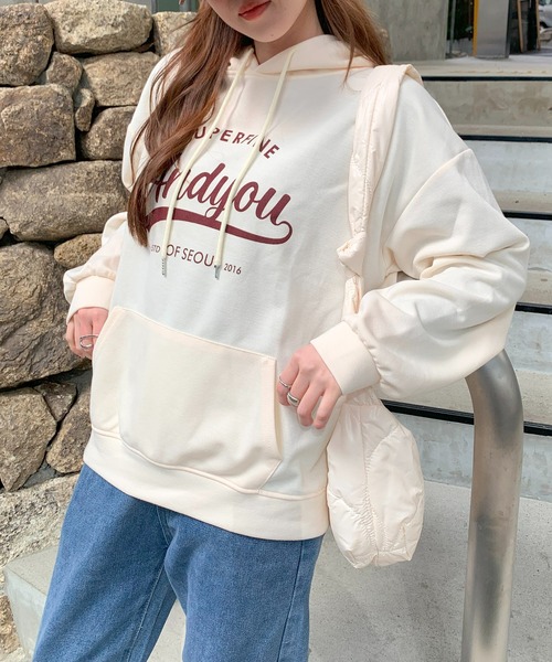 SHEPP（シープ）の「レタリング フロントプリント フーディ（パーカー・レディース・ネイビー/アイボリー/グレー・L/XL/M）」の11枚目の写真