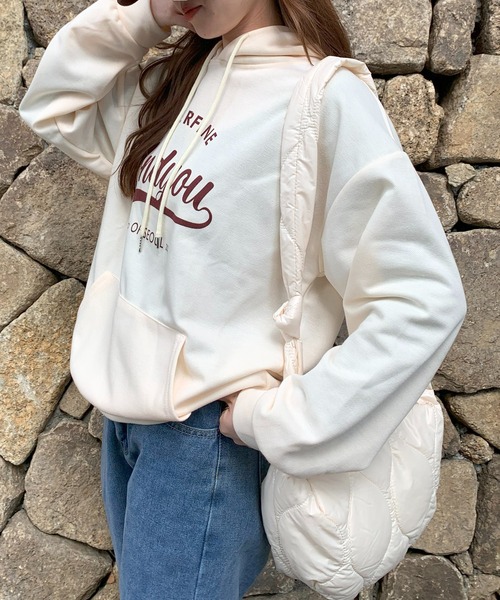 SHEPP（シープ）の「レタリング フロントプリント フーディ（パーカー・レディース・ネイビー/アイボリー/グレー・L/XL/M）」の9枚目の写真