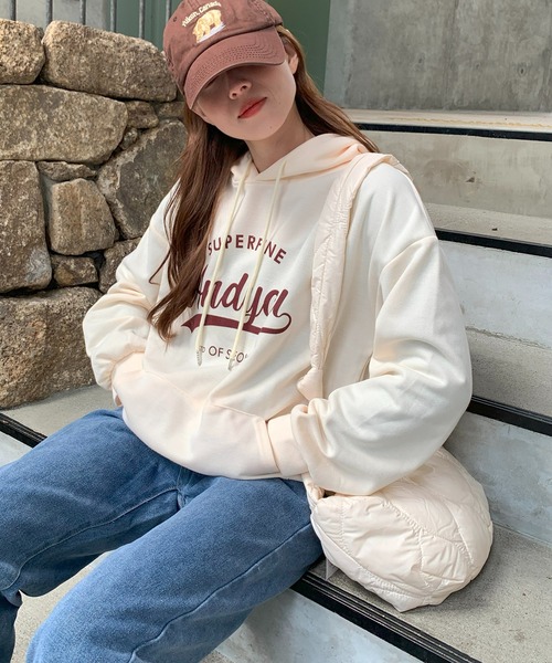 SHEPP（シープ）の「レタリング フロントプリント フーディ（パーカー・レディース・ネイビー/アイボリー/グレー・L/XL/M）」の8枚目の写真