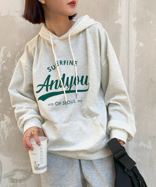 SHEPP（シープ）の「レタリング フロントプリント フーディ（パーカー・レディース・ネイビー/アイボリー/グレー・L/XL/M）」の6枚目の写真