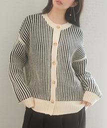 バイカラーストライプゆったりシルエニットカーディガン