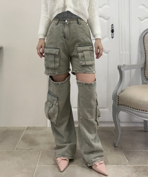 MORE self LOVE(モアセルフラブ)の「ワイドレッグカーゴデニムパンツ(デニムパンツ・レディース・ブルー・SMALL/MEDIUM/LARGE)」の9枚目の写真