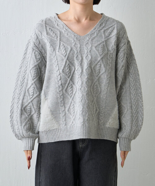 Jena espace merveilleux（ジェナ　エスパスメルヴェイユ）の「バックレースアップニット（ニット/セーター・レディース・ネイビー/アイボリー/グレー・FREE）」の21枚目の写真