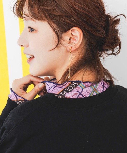 ScoLar（スカラー）の「143652：4柄展開ストレッチレース インナーロングスリーブTシャツ（Tシャツ/カットソー・レディース・グリーン/パープル/ブラック/オフホワイト・M）」の4枚目の写真