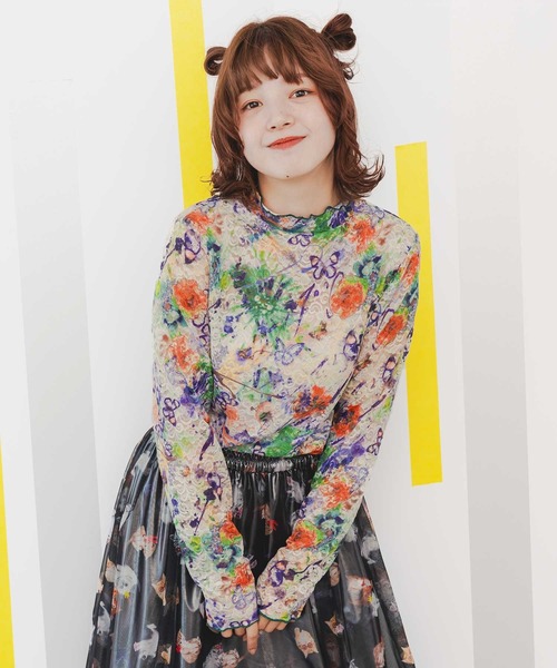 ScoLar（スカラー）の「143652：4柄展開ストレッチレース インナーロングスリーブTシャツ（Tシャツ/カットソー・レディース・グリーン/パープル/ブラック/オフホワイト・M）」の3枚目の写真