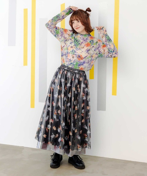 ScoLar（スカラー）の「143652：4柄展開ストレッチレース インナーロングスリーブTシャツ（Tシャツ/カットソー・レディース・グリーン/パープル/ブラック/オフホワイト・M）」の7枚目の写真