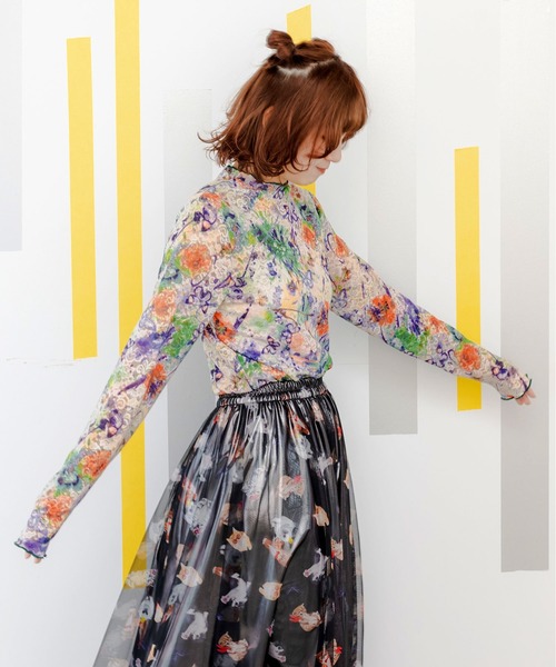 ScoLar（スカラー）の「143652：4柄展開ストレッチレース インナーロングスリーブTシャツ（Tシャツ/カットソー・レディース・グリーン/パープル/ブラック/オフホワイト・M）」の9枚目の写真