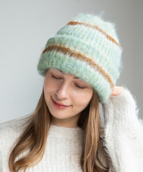 14+(イチヨンプラス)の「モヘア ニットビーニー / Mohair Ski Knit Beanie(ニットキャップ/ビーニー・レディース・グリーン/ブラック/ブルー/ピンク/グレー・FREE)」の4枚目の写真