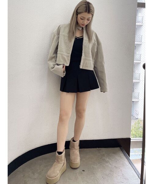 GYDA（ジェイダ）の「ボックスプリーツスカートライクショートパンツ（スカート・レディース・グレー/ブラック・FREE）」の17枚目の写真