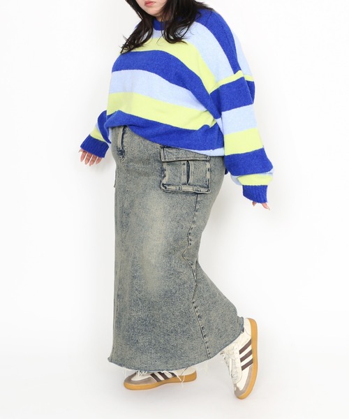 PUNYUS（プニュズ）の「マルチボーダーオーバーニット（ニット/セーター・レディース・ブルー/グレー/ブラウン・3/4/1/2）」の12枚目の写真