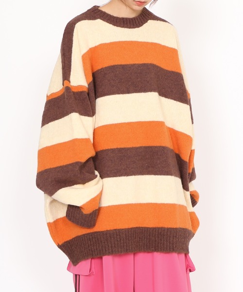 PUNYUS（プニュズ）の「マルチボーダーオーバーニット（ニット/セーター・レディース・ブルー/グレー/ブラウン・3/4/1/2）」の19枚目の写真