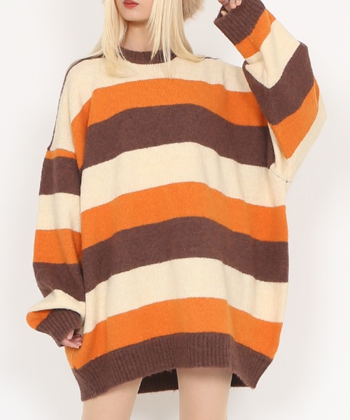 PUNYUS（プニュズ）の「マルチボーダーオーバーニット（ニット/セーター・レディース・ブルー/グレー/ブラウン・3/4/1/2）」の4枚目の写真