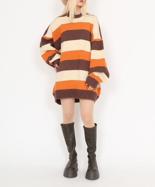 PUNYUS（プニュズ）の「マルチボーダーオーバーニット（ニット/セーター・レディース・ブルー/グレー/ブラウン・3/4/1/2）」の5枚目の写真