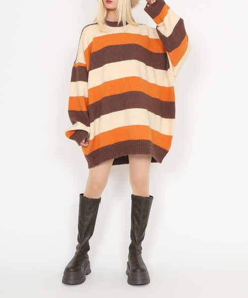 PUNYUS（プニュズ）の「マルチボーダーオーバーニット（ニット/セーター・レディース・ブルー/グレー/ブラウン・3/4/1/2）」の6枚目の写真