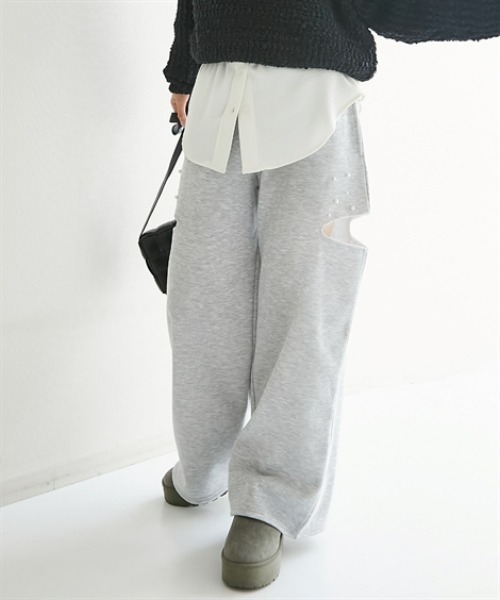 nissen(ニッセン)の「【販売終了】サイドカット裏毛スウェットワイドパンツ(スウェットパンツ・レディース・ブラック/オフホワイト/杢グレー・M/L)」の7枚目の写真