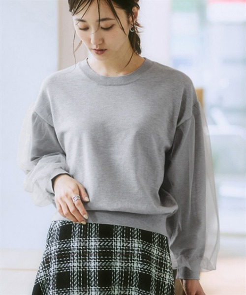 nissen(ニッセン)の「袖チュールニット(ニット/セーター・レディース・杢グレー/ブラック/モカ・M/S/LL/L)」の3枚目の写真