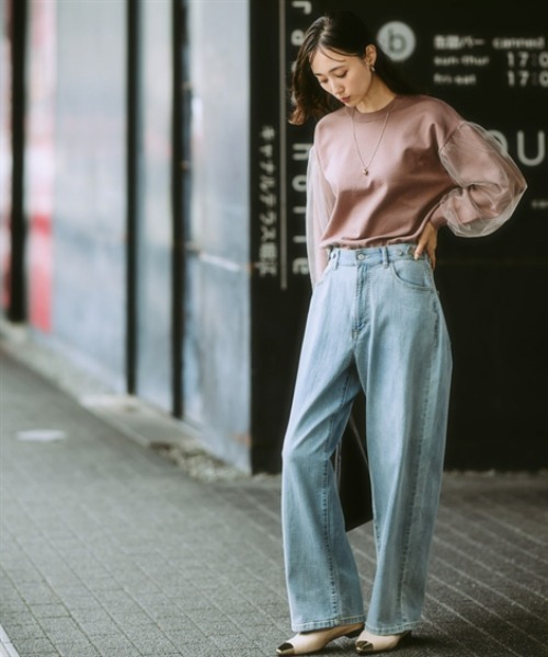 nissen(ニッセン)の「袖チュールニット(ニット/セーター・レディース・杢グレー/ブラック/モカ・M/S/LL/L)」の6枚目の写真