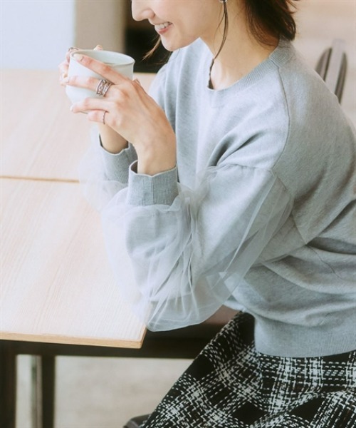 nissen(ニッセン)の「袖チュールニット(ニット/セーター・レディース・杢グレー/ブラック/モカ・M/S/LL/L)」の10枚目の写真