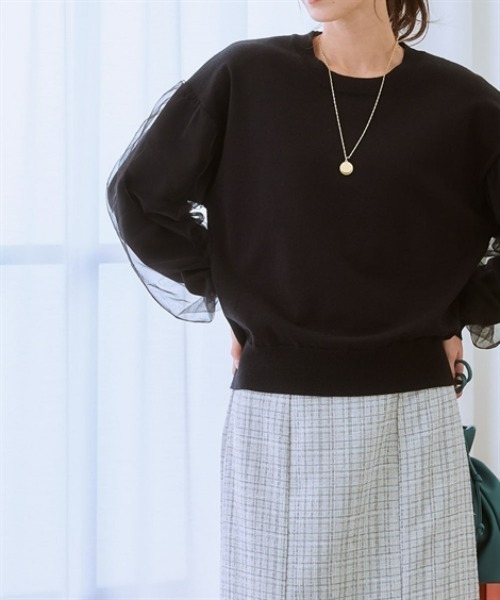 nissen(ニッセン)の「袖チュールニット(ニット/セーター・レディース・杢グレー/ブラック/モカ・M/S/LL/L)」の14枚目の写真