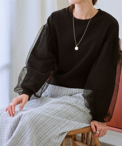 nissen(ニッセン)の「袖チュールニット(ニット/セーター・レディース・杢グレー/ブラック/モカ・M/S/LL/L)」の15枚目の写真