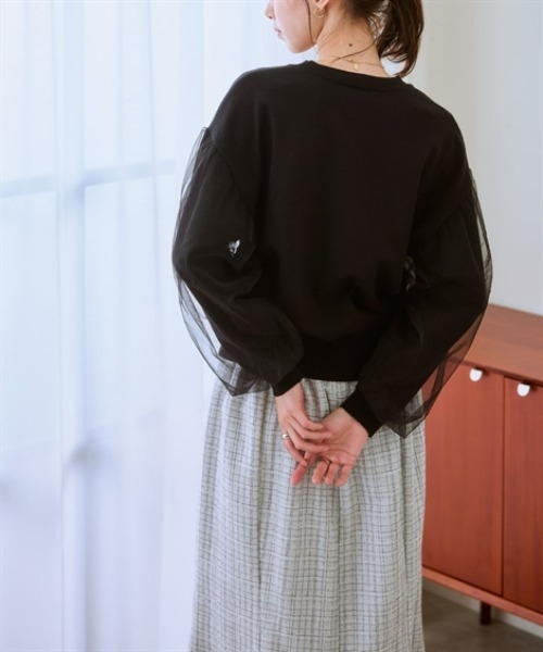 nissen(ニッセン)の「袖チュールニット(ニット/セーター・レディース・杢グレー/ブラック/モカ・M/S/LL/L)」の4枚目の写真