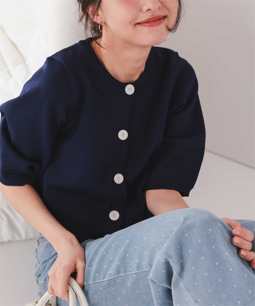titivate(ティティベイト)の「クルーネックハーフスリーブカーディガン/トップス(カーディガン/ボレロ・レディース・ホワイト系その他/ブラック/ライトベージュ/ネイビー/レッド・M/S/L)」の5枚目の写真