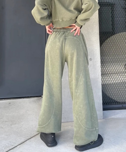 HTH（エイチティーエイチ）の「Vintage Curve switching sweat pants（スウェットパンツ・レディース・ネイビー/カーキ/ブラック・フリー）」の2枚目の写真